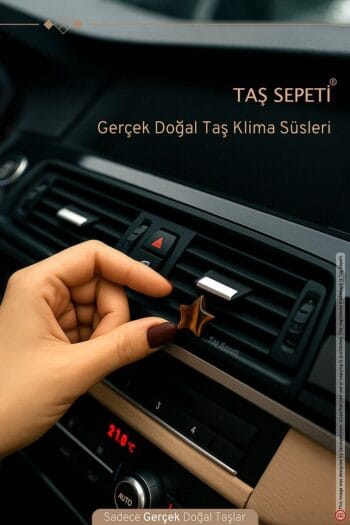 Araba Klima Süsü Gerçek Doğal Taş Kaplangözü Kahverengi Yıldız Torpido Süs Dekoratif Klipsli Süs