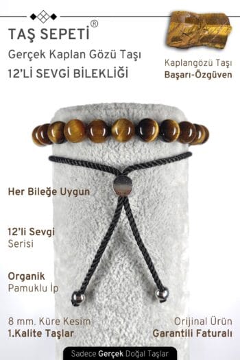 12'li Mutlak Sevgi Serisi Gerçek Kaplan Gözü Doğal Taşı Unisex Ayarlı Bileklik