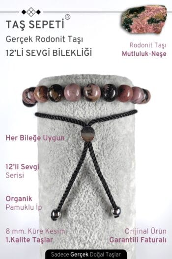 12'li Mutlak Sevgi Serisi Gerçek Rodonit Doğal Taşı Unisex Ayarlı Bileklik