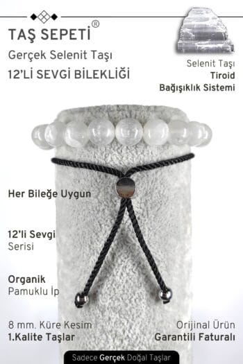 12'li Mutlak Sevgi Serisi Gerçek Selenit Taşı Unisex Ayarlı Bileklik