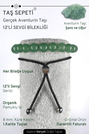 12'li Mutlak Sevgi Serisi Gerçek Aventurin Doğal Taşı Unisex Ayarlı Bileklik
