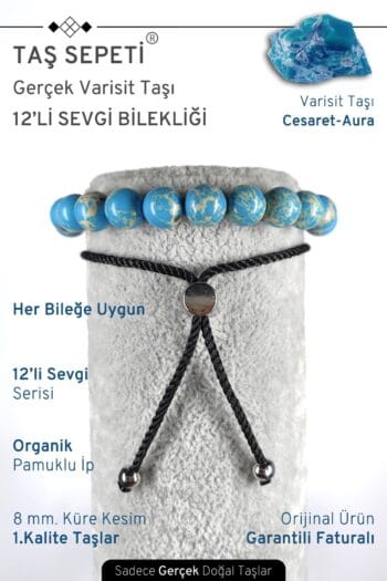 12'li Mutlak Sevgi Serisi Gerçek Varisit Taşı Unisex Ayarlı Bileklik