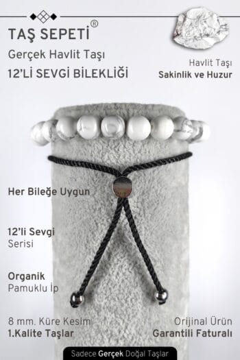 12'li Mutlak Sevgi Serisi Gerçek Havlit Doğal Taşı Unisex Ayarlı Bileklik
