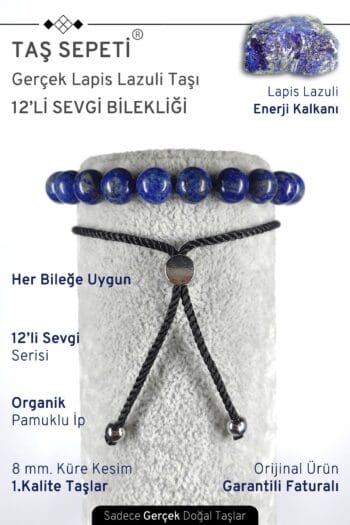12'li Mutlak Sevgi Serisi Gerçek Lapis Lazuli Doğal Taşı Unisex Ayarlı Bileklik