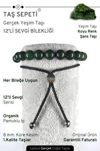12'li Mutlak Sevgi Serisi Gerçek Koyu Yeşim Taşı Unisex Ayarlı Bileklik