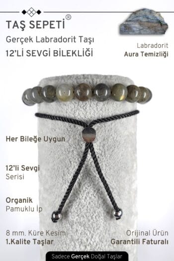 12'li Mutlak Sevgi Serisi Gerçek Labradorit Doğal Taşı Unisex Ayarlı Bileklik