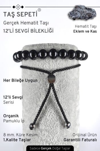 12'li Mutlak Sevgi Serisi Gerçek Hematit Doğal Taşı Unisex Ayarlı Bileklik