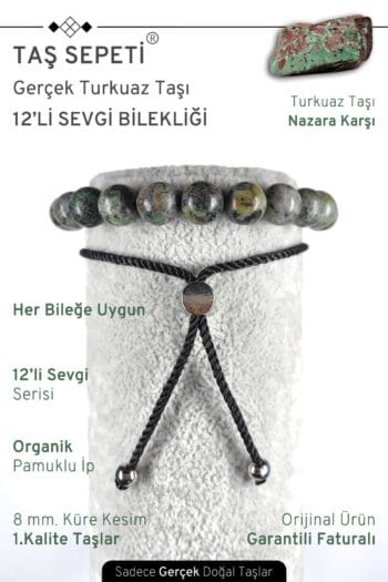 12'li Mutlak Sevgi Serisi Gerçek Turkuaz Taşı Unisex Ayarlı Turkuvaz Bileklik