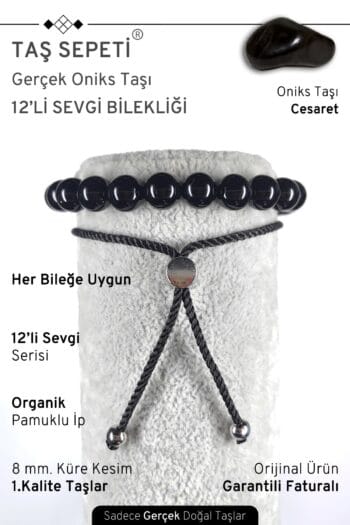 12'li Mutlak Sevgi Serisi Gerçek Oniks Doğal Taşı Unisex Ayarlı Bileklik