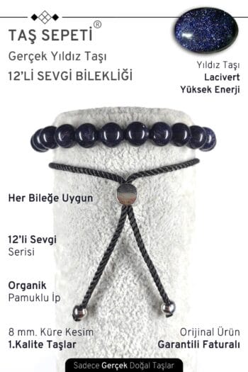 12'li Mutlak Sevgi Serisi Gerçek Yıldız Taşı Lacivert Unisex Ayarlı Bileklik