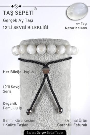 12'li Mutlak Sevgi Serisi Gerçek Aytaşı Doğal Taşı Unisex Ayarlı Ay Taşı Bileklik
