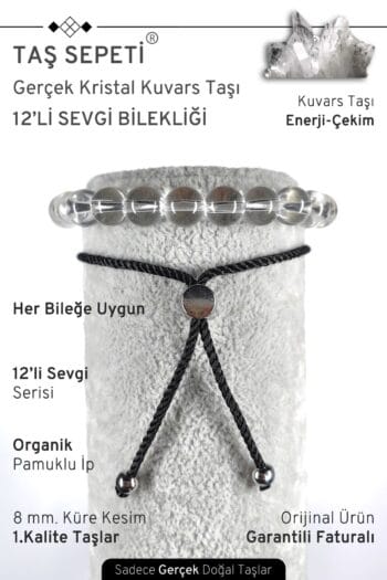 12'li Mutlak Sevgi Serisi Gerçek Kristal Kuvars Doğal Taşı Unisex Ayarlı Bileklik