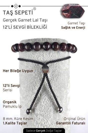 12'li Mutlak Sevgi Serisi Gerçek Garnet Doğal Taşı Lal Unisex Ayarlı Bileklik