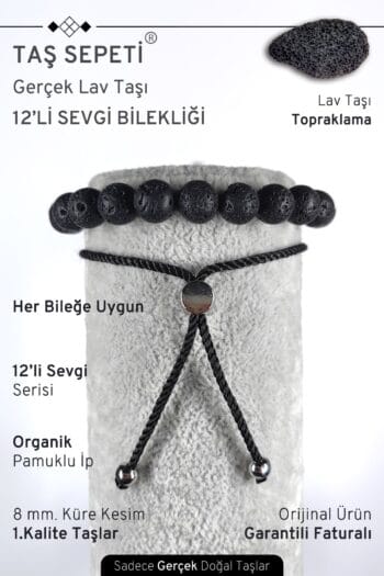 12'li Mutlak Sevgi Serisi Gerçek Lav Taşı Doğal Taşı Unisex Ayarlı Bileklik