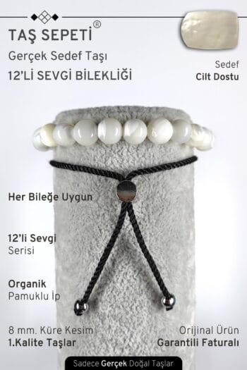 12'li Mutlak Sevgi Serisi Gerçek Sedef Taşı Unisex Ayarlı Bileklik