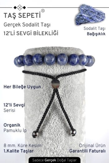 12'li Mutlak Sevgi Serisi Gerçek Sodalit Taşı Unisex Ayarlı Bileklik