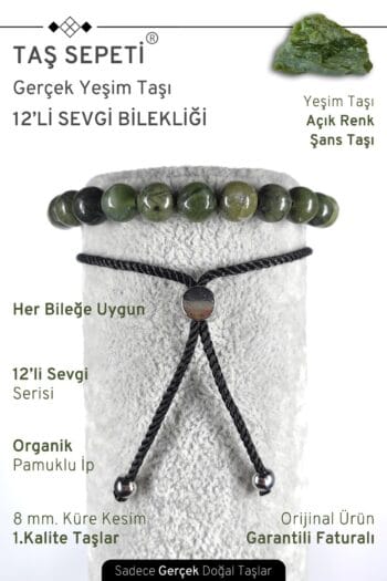 12'li Mutlak Sevgi Serisi Gerçek Açık Yeşim Taşı Unisex Ayarlı Bileklik
