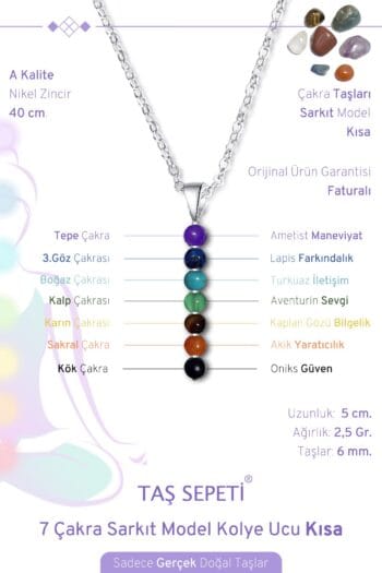 Gerçek Doğal Taş Meditasyon 7 Çakra Kolye Kısa Sarkıt Model