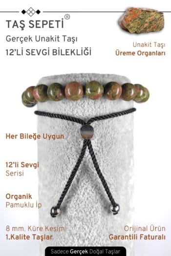 12'li Mutlak Sevgi Serisi Gerçek Unakit Taşı Unisex Ayarlı Bileklik