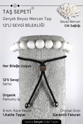 12'li Mutlak Sevgi Serisi Gerçek Beyaz Mercan Doğal Taşı Unisex Ayarlı Bileklik