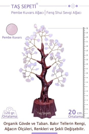 Pembe Kuvars Feng Shui Ağacı Huzur Pozitif Enerji Kristal Hayat Ağacı Dekoratif Özel Hediye 20cm