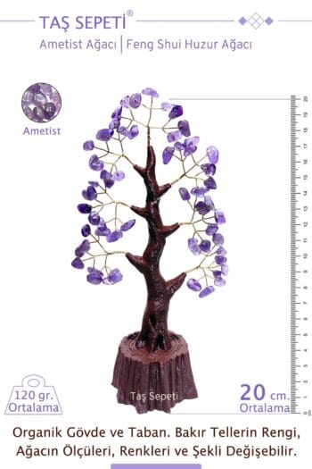 Ametist Feng Shui Ağacı Huzur Pozitif Enerji için Kristal Hayat Ağacı Dekoratif Özel Hediye 20cm