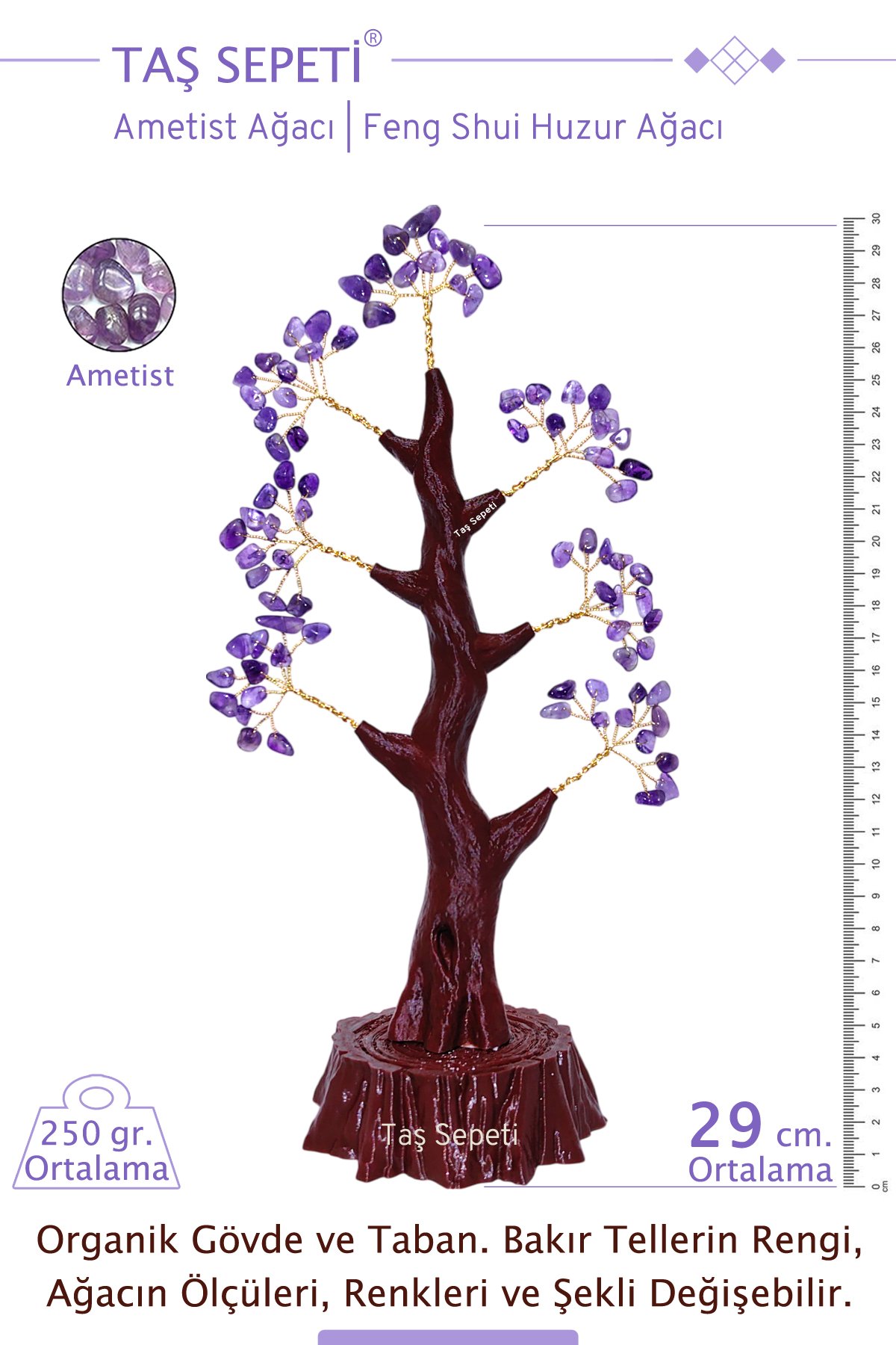 Ametist Feng Shui Huzur Ağacı Kristal Hayat Ağacı Dekoratif Özel Hediye Pozitif Enerji için 29cm