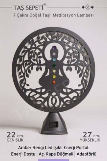 7 Çakra Doğal Taşlı Meditasyon Lambası Amber Led Işıklı Enerji Portalı Şifa Denge Spiritüel Dekor