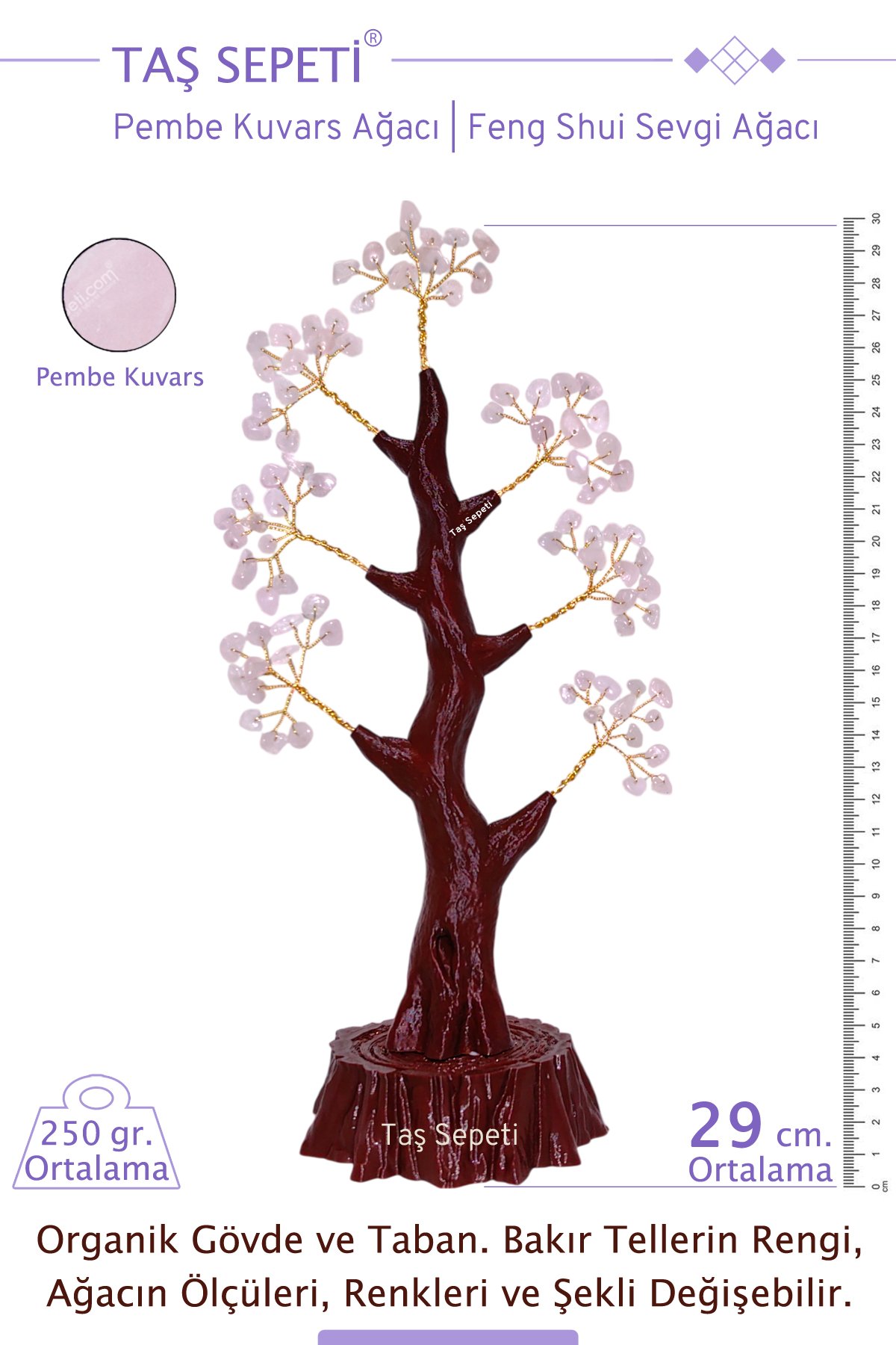 Pembe Kuvars Feng Shui Sevgi Ağacı Kristal Hayat Ağacı Dekoratif Hediye Pozitif Enerji için 29cm