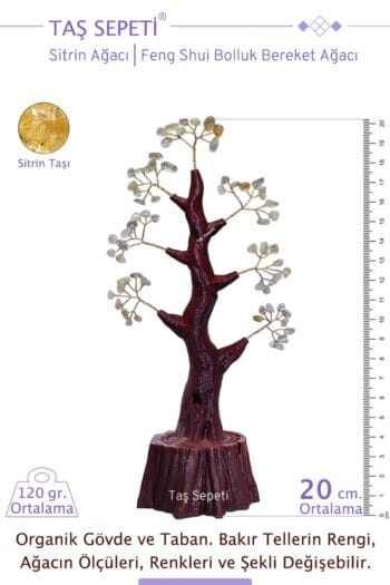 Sitrin Taşı Feng Shui Ağacı Para Mal Mülk Bolluk Bereket Kristal Hayat Ağacı Dekoratif Hediye 20cm
