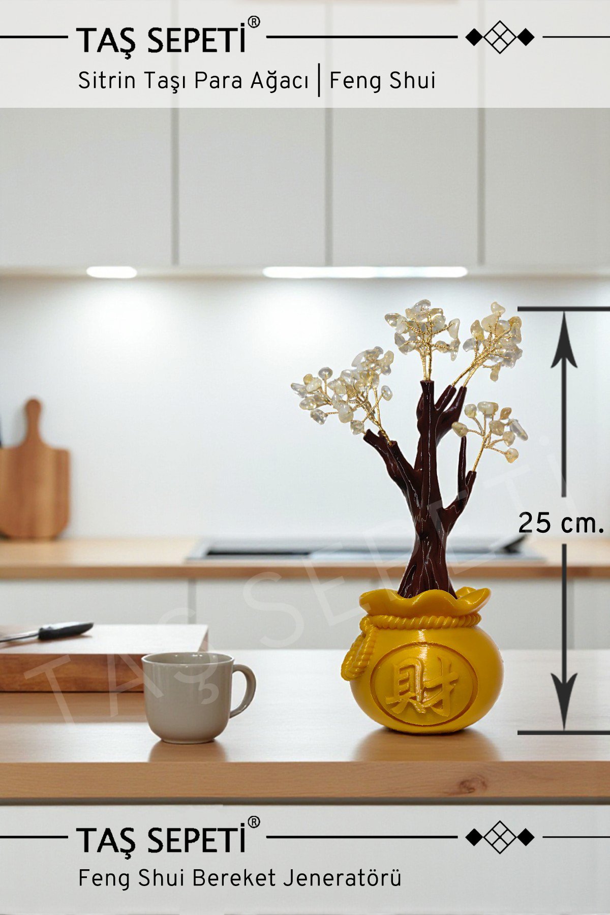 Sitrin Doğaltaşı Büyük Boy Bolluk Bereket Para Ağacı Feng Shui Para Ağacı Bereket için Ağaç Para Jeneratörü 25cm