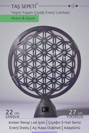 Yeşim Taşı Yaşam Çiçeği Huzur ve Uyum Enerji Lambası Amber Led Işık Meditasyon Hayat Çiçeği