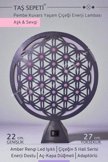 Pembe Kuvars Yaşam Çiçeği Aşk Sevgi Enerji Lambası Amber Led Işık Meditasyon Spiritüel Hayat Çiçeği