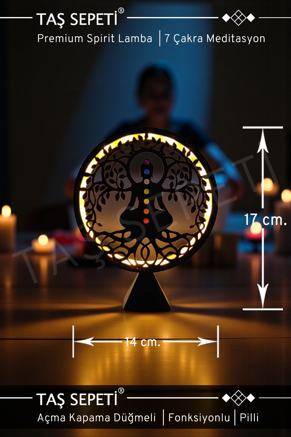 7 Çakra Meditasyon Lambası | Premium Spirituel Serisi | Pilli | Fonksiyonlu Düğme