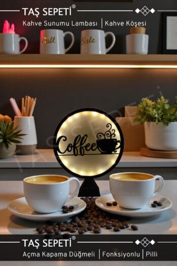 Kahve Köşesi Lambası Kahve Sunumu Dekoru Coffee Lamba | Açma Kapama Düğmeli | Pilli | Fonksiyonlu