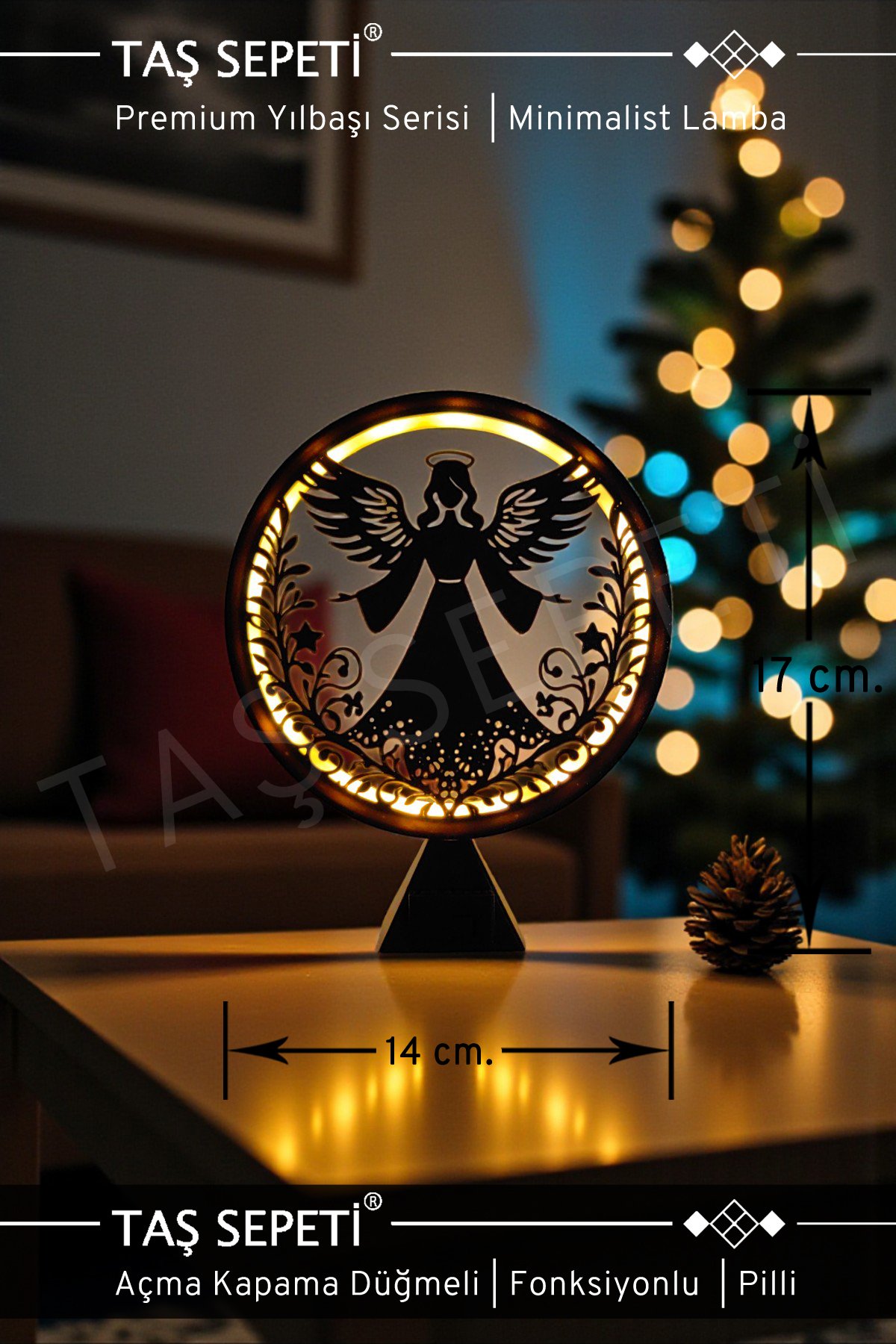 Kanatlı Koruyucu Melek Yılbaşı Süsü Lambası | Premium Yılbaşı Serisi | Pilli | Fonksiyonlu Düğmeli