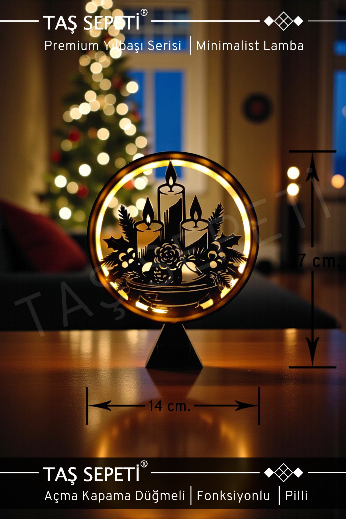 Noel Mumu ve Çiçek Temalı Yılbaşı Süsü Lambası | Premium Yılbaşı Serisi | Pilli | Fonksiyonlu Düğme