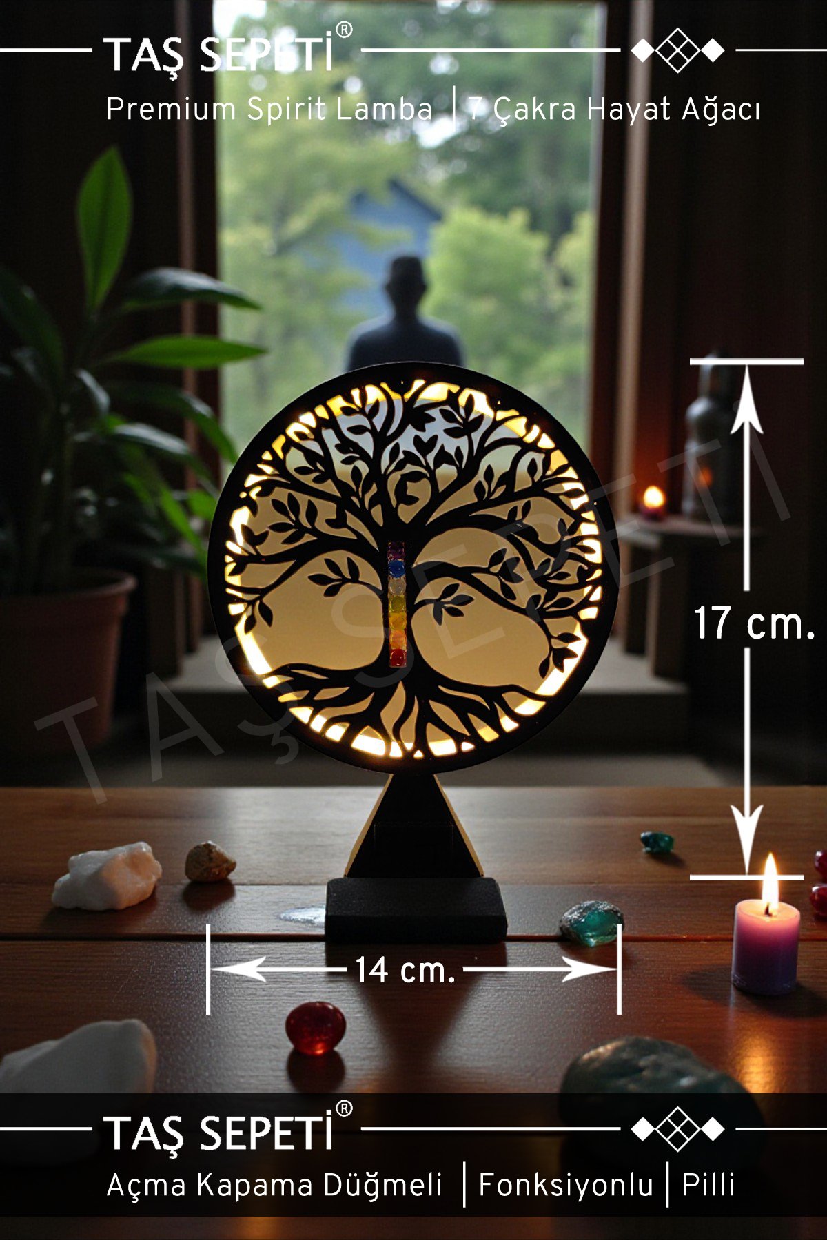 7 Çakra Hayat Ağacı Lamba | Premium Spirituel Serisi | Pilli | Fonksiyonlu Düğme