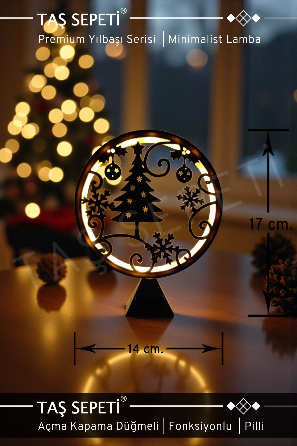 Yılbaşı Ağacı Temalı Yılbaşı Süsü Lambası | Premium Yılbaşı Serisi | Pilli | Fonksiyonlu Düğmeli