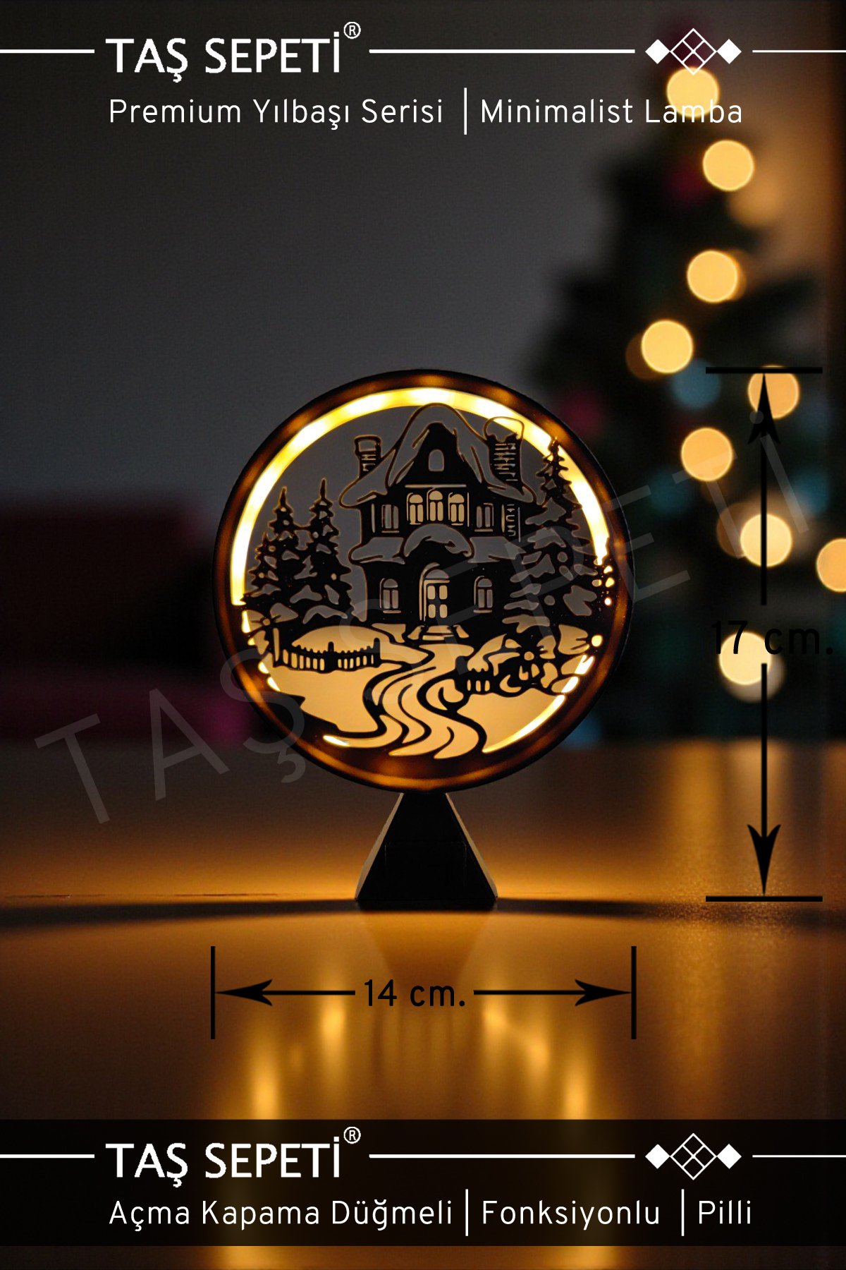 Karlar Ülkesi Kış Evi Yılbaşı Süsü Lambası | Premium Yılbaşı Serisi | Pilli | Fonksiyonlu Düğmeli