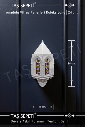 Vitray Dekoratif Duvar Feneri 24cm | Anadolu Vitray Fenerleri Koleksiyonu | Duvara Monte | Tealight