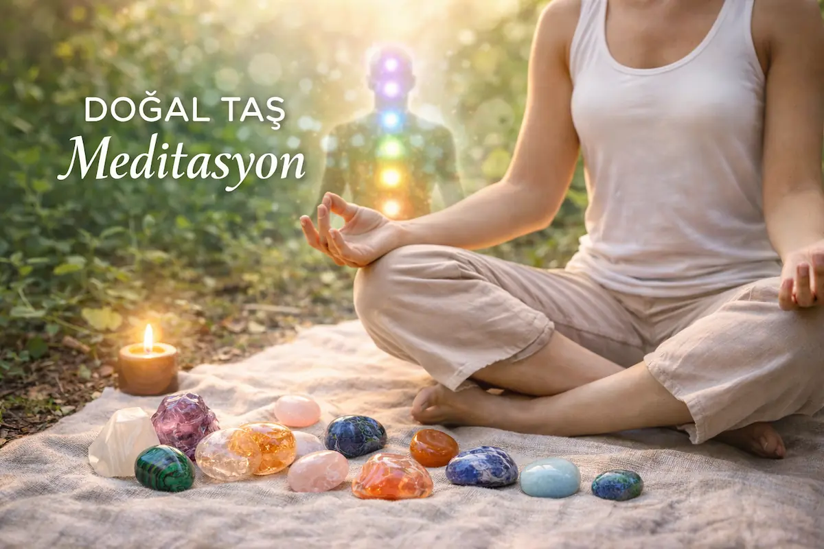 Doğal taşlarla meditasyon yapan kişi