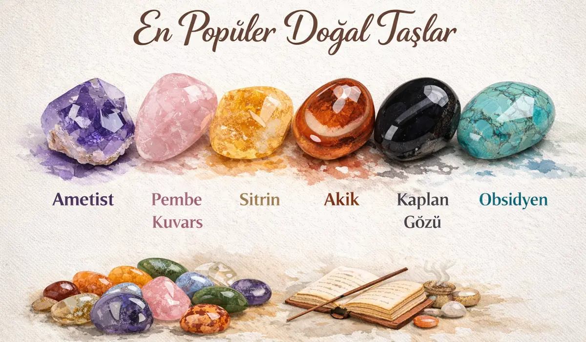 Doğal Taş Anlamları 2 en popüler doğal taşlar ametist pembe kuvars sitrin kaplan gözü ve obsidyen