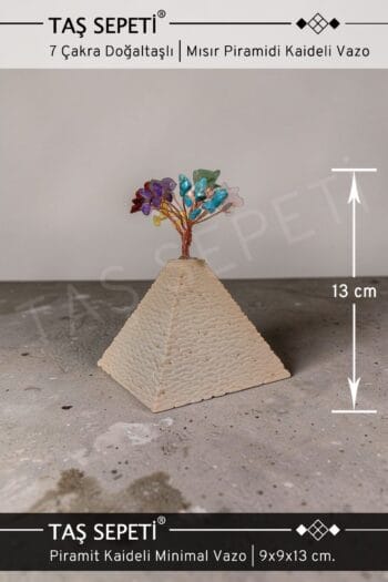 7 Çakra Doğaltaşlı Mısır Piramidi Kaideli Enerji Ağacı Dekoratif Vazo | El Yapımı | 13 cm